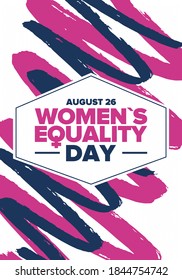 Women's Equality Day in United States. Female holiday, celebrated annually in August 26. Women right history month. Feminism concept. Poster, greeting card, banner and background. Vector illustration