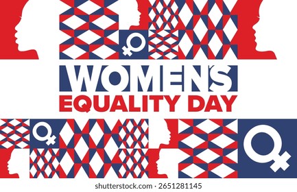 Women's Equality Day in United States. Female holiday, celebrated annually in August 26. Women right history month. Feminism concept. Poster, greeting card, banner and background. Vector illustration