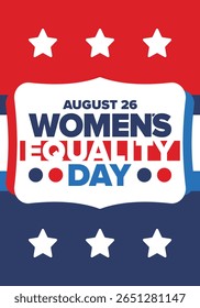 Women's Equality Day in United States. Female holiday, celebrated annually in August 26. Women right history month. Feminism concept. Poster, greeting card, banner and background. Vector illustration