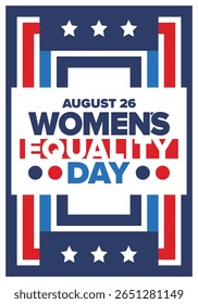 Women's Equality Day in United States. Female holiday, celebrated annually in August 26. Women right history month. Feminism concept. Poster, greeting card, banner and background. Vector illustration