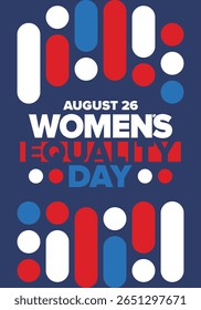Women's Equality Day in United States. Female holiday, celebrated annually in August 26. Women right history month. Feminism concept. Poster, greeting card, banner and background. Vector illustration