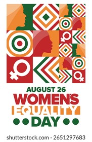 Women's Equality Day in United States. Female holiday, celebrated annually in August 26. Women right history month. Feminism concept. Poster, greeting card, banner and background. Vector illustration