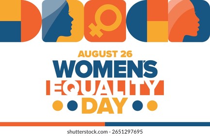 Women's Equality Day in United States. Female holiday, celebrated annually in August 26. Women right history month. Feminism concept. Poster, greeting card, banner and background. Vector illustration
