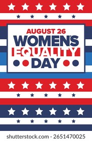 Women's Equality Day in United States. Female holiday, celebrated annually in August 26. Women right history month. Feminism concept. Poster, greeting card, banner and background. Vector illustration