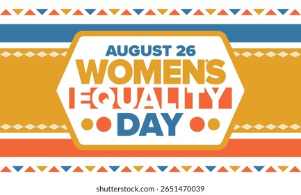 Dia da Igualdade das Mulheres nos Estados Unidos. Férias femininas, celebradas anualmente em 26 de agosto. Mês da história das mulheres. Conceito de feminismo. Cartaz, cartão de saudação, faixa e fundo. Ilustração vetorial