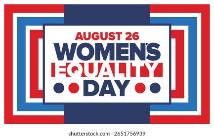 Dia da Igualdade das Mulheres nos Estados Unidos. Férias femininas, celebradas anualmente em 26 de agosto. Mês da história das mulheres. Conceito de feminismo. Cartaz, cartão de saudação, faixa e fundo. Ilustração vetorial