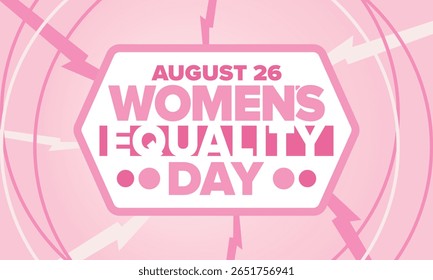 Women's Equality Day in United States. Female holiday, celebrated annually in August 26. Women right history month. Feminism concept. Poster, greeting card, banner and background. Vector illustration