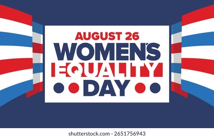 Women's Equality Day in United States. Female holiday, celebrated annually in August 26. Women right history month. Feminism concept. Poster, greeting card, banner and background. Vector illustration
