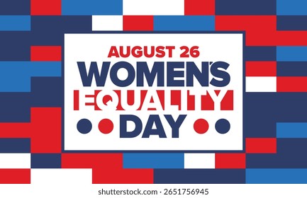 Dia da Igualdade das Mulheres nos Estados Unidos. Férias femininas, celebradas anualmente em 26 de agosto. Mês da história das mulheres. Conceito de feminismo. Cartaz, cartão de saudação, faixa e fundo. Ilustração vetorial