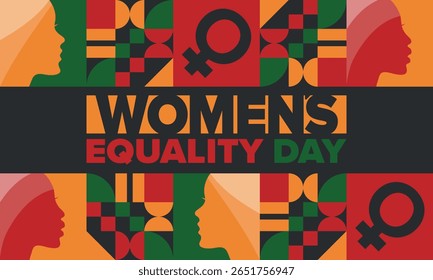 Dia da Igualdade das Mulheres nos Estados Unidos. Férias femininas, celebradas anualmente em 26 de agosto. Mês da história das mulheres. Conceito de feminismo. Cartaz, cartão de saudação, faixa e fundo. Ilustração vetorial