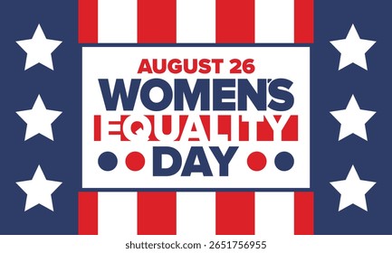 Women's Equality Day in United States. Female holiday, celebrated annually in August 26. Women right history month. Feminism concept. Poster, greeting card, banner and background. Vector illustration