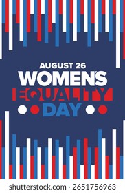 Women's Equality Day in United States. Female holiday, celebrated annually in August 26. Women right history month. Feminism concept. Poster, greeting card, banner and background. Vector illustration