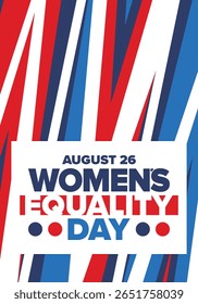 Women's Equality Day in United States. Female holiday, celebrated annually in August 26. Women right history month. Feminism concept. Poster, greeting card, banner and background. Vector illustration