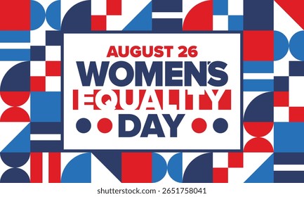 Dia da Igualdade das Mulheres nos Estados Unidos. Férias femininas, celebradas anualmente em 26 de agosto. Mês da história das mulheres. Conceito de feminismo. Cartaz, cartão de saudação, faixa e fundo. Ilustração vetorial