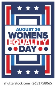 Women's Equality Day in United States. Female holiday, celebrated annually in August 26. Women right history month. Feminism concept. Poster, greeting card, banner and background. Vector illustration
