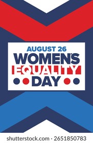 Women's Equality Day in United States. Female holiday, celebrated annually in August 26. Women right history month. Feminism concept. Poster, greeting card, banner and background. Vector illustration