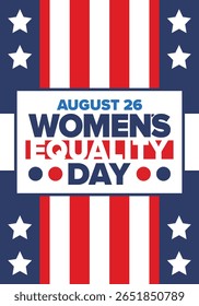 Dia da Igualdade das Mulheres nos Estados Unidos. Férias femininas, celebradas anualmente em 26 de agosto. Mês da história das mulheres. Conceito de feminismo. Cartaz, cartão de saudação, faixa e fundo. Ilustração vetorial