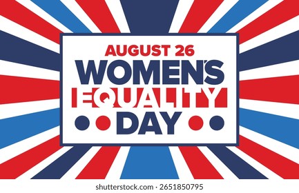 Women's Equality Day in United States. Female holiday, celebrated annually in August 26. Women right history month. Feminism concept. Poster, greeting card, banner and background. Vector illustration
