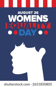 Dia da Igualdade das Mulheres nos Estados Unidos. Férias femininas, celebradas anualmente em 26 de agosto. Mês da história das mulheres. Conceito de feminismo. Cartaz, cartão de saudação, faixa e fundo. Ilustração vetorial