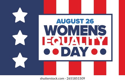 Dia da Igualdade das Mulheres nos Estados Unidos. Férias femininas, celebradas anualmente em 26 de agosto. Mês da história das mulheres. Conceito de feminismo. Cartaz, cartão de saudação, faixa e fundo. Ilustração vetorial