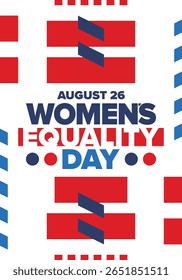 Women's Equality Day in United States. Female holiday, celebrated annually in August 26. Women right history month. Feminism concept. Poster, greeting card, banner and background. Vector illustration