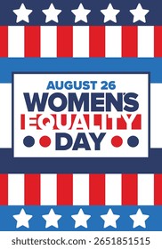 Women's Equality Day in United States. Female holiday, celebrated annually in August 26. Women right history month. Feminism concept. Poster, greeting card, banner and background. Vector illustration