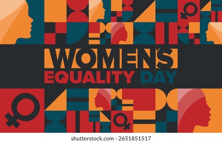 Women's Equality Day in United States. Female holiday, celebrated annually in August 26. Women right history month. Feminism concept. Poster, greeting card, banner and background. Vector illustration