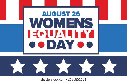 Dia da Igualdade das Mulheres nos Estados Unidos. Férias femininas, celebradas anualmente em 26 de agosto. Mês da história das mulheres. Conceito de feminismo. Cartaz, cartão de saudação, faixa e fundo. Ilustração vetorial