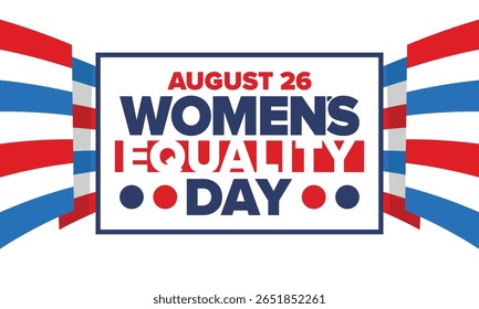 Women's Equality Day in United States. Female holiday, celebrated annually in August 26. Women right history month. Feminism concept. Poster, greeting card, banner and background. Vector illustration