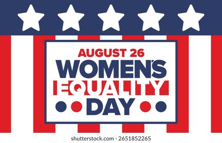 Women's Equality Day in United States. Female holiday, celebrated annually in August 26. Women right history month. Feminism concept. Poster, greeting card, banner and background. Vector illustration