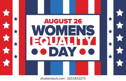 Women's Equality Day in United States. Female holiday, celebrated annually in August 26. Women right history month. Feminism concept. Poster, greeting card, banner and background. Vector illustration