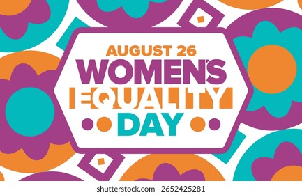 Women's Equality Day in United States. Female holiday, celebrated annually in August 26. Women right history month. Feminism concept. Poster, greeting card, banner and background. Vector illustration