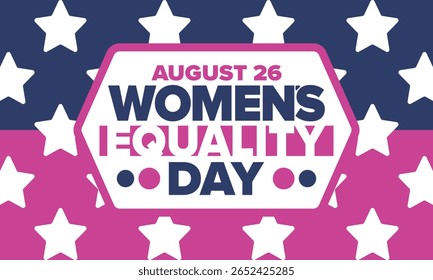 Women's Equality Day in United States. Female holiday, celebrated annually in August 26. Women right history month. Feminism concept. Poster, greeting card, banner and background. Vector illustration
