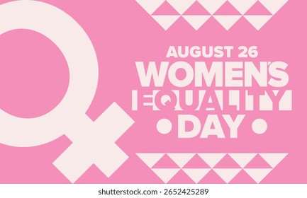 Women's Equality Day in United States. Female holiday, celebrated annually in August 26. Women right history month. Feminism concept. Poster, greeting card, banner and background. Vector illustration