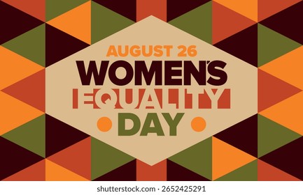 Women's Equality Day in United States. Female holiday, celebrated annually in August 26. Women right history month. Feminism concept. Poster, greeting card, banner and background. Vector illustration