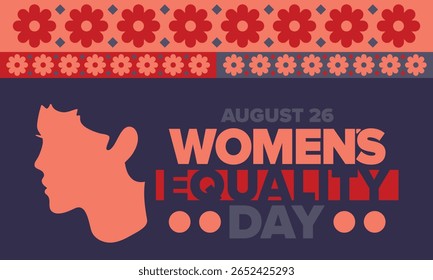 Women's Equality Day in United States. Female holiday, celebrated annually in August 26. Women right history month. Feminism concept. Poster, greeting card, banner and background. Vector illustration