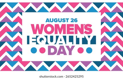 Women's Equality Day in United States. Female holiday, celebrated annually in August 26. Women right history month. Feminism concept. Poster, greeting card, banner and background. Vector illustration