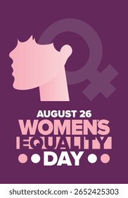 Women's Equality Day in United States. Female holiday, celebrated annually in August 26. Women right history month. Feminism concept. Poster, greeting card, banner and background. Vector illustration
