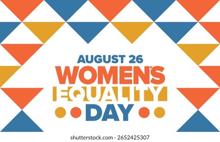 Women's Equality Day in United States. Female holiday, celebrated annually in August 26. Women right history month. Feminism concept. Poster, greeting card, banner and background. Vector illustration