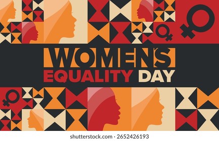 Women's Equality Day in United States. Female holiday, celebrated annually in August 26. Women right history month. Feminism concept. Poster, greeting card, banner and background. Vector illustration
