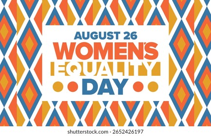 Women's Equality Day in United States. Female holiday, celebrated annually in August 26. Women right history month. Feminism concept. Poster, greeting card, banner and background. Vector illustration