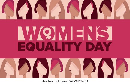 Women's Equality Day in United States. Female holiday, celebrated annually in August 26. Women right history month. Feminism concept. Poster, greeting card, banner and background. Vector illustration
