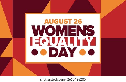 Women's Equality Day in United States. Female holiday, celebrated annually in August 26. Women right history month. Feminism concept. Poster, greeting card, banner and background. Vector illustration