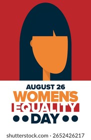 Women's Equality Day in United States. Female holiday, celebrated annually in August 26. Women right history month. Feminism concept. Poster, greeting card, banner and background. Vector illustration