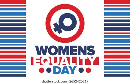 Women's Equality Day in United States. Female holiday, celebrated annually in August 26. Women right history month. Feminism concept. Poster, greeting card, banner and background. Vector illustration