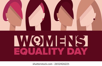 Women's Equality Day in United States. Female holiday, celebrated annually in August 26. Women right history month. Feminism concept. Poster, greeting card, banner and background. Vector illustration