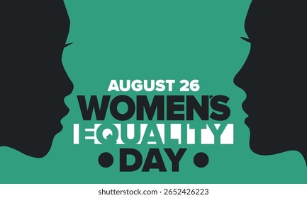 Women's Equality Day in United States. Female holiday, celebrated annually in August 26. Women right history month. Feminism concept. Poster, greeting card, banner and background. Vector illustration