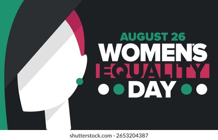 Dia da Igualdade das Mulheres nos Estados Unidos. Férias femininas, celebradas anualmente em 26 de agosto. Mês da história das mulheres. Conceito de feminismo. Cartaz, cartão de saudação, faixa e fundo. Ilustração vetorial