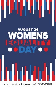 Dia da Igualdade das Mulheres nos Estados Unidos. Férias femininas, celebradas anualmente em 26 de agosto. Mês da história das mulheres. Conceito de feminismo. Cartaz, cartão de saudação, faixa e fundo. Ilustração vetorial
