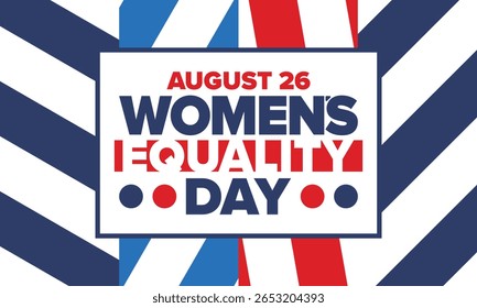 Dia da Igualdade das Mulheres nos Estados Unidos. Férias femininas, celebradas anualmente em 26 de agosto. Mês da história das mulheres. Conceito de feminismo. Cartaz, cartão de saudação, faixa e fundo. Ilustração vetorial